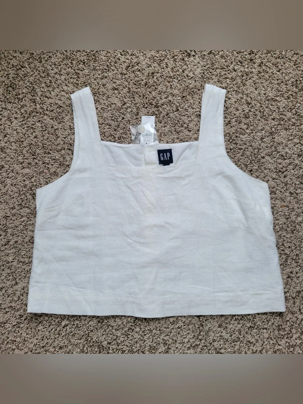 Gap Sleeveless Shell Tank Top Shirt Linen Button Back Off White Ivory Small NWT